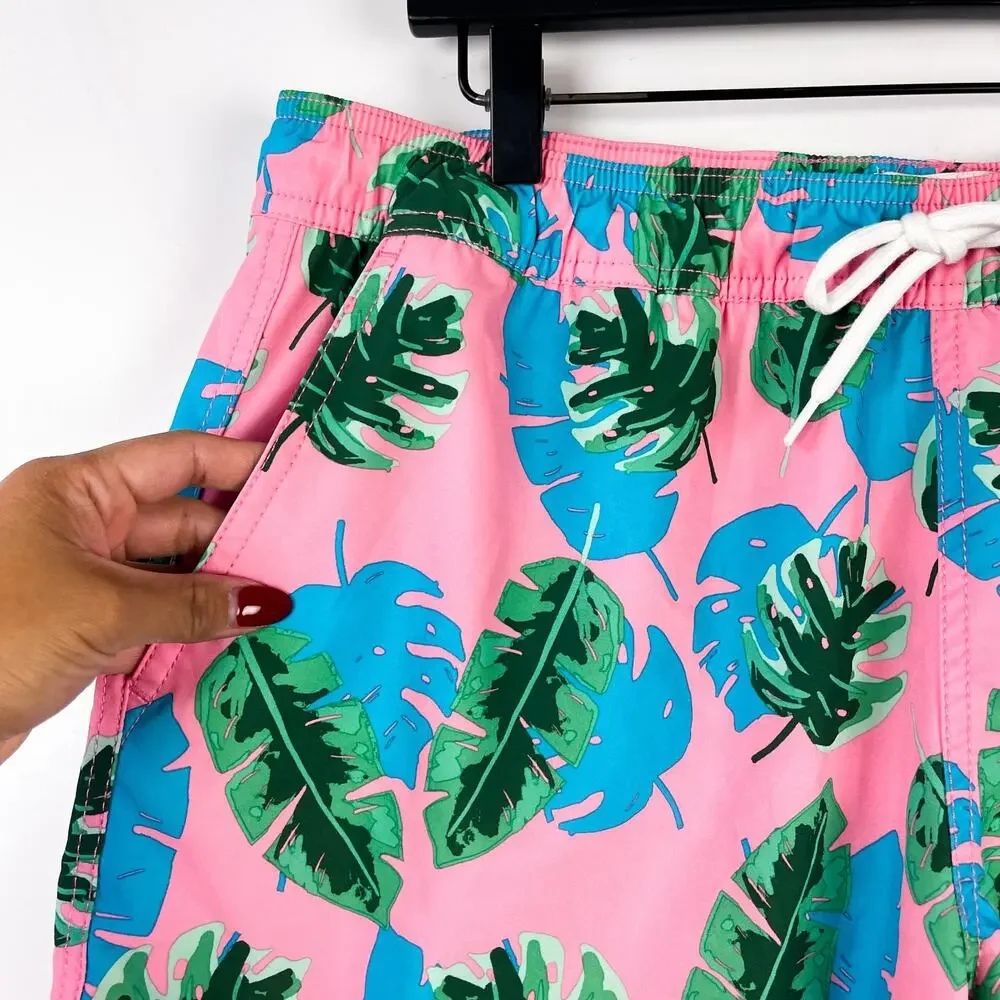 J.Crew Mens Swim Trunks Shorts Flex Swimwear Leaves Pink Green Blue - L